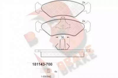R BRAKE rb1143700 -  Комплект тормозных колодок, дисковый тормоз